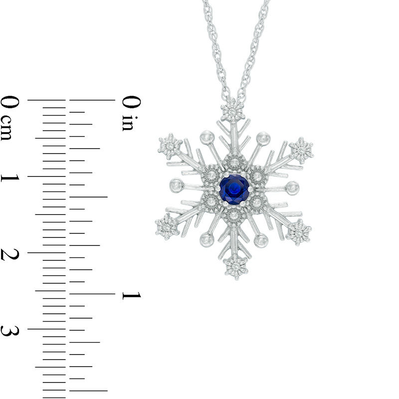 4.0mm Lab-Created Ceylon Sapphire and Diamond Accent Snowflake Pendant in Sterling Silver