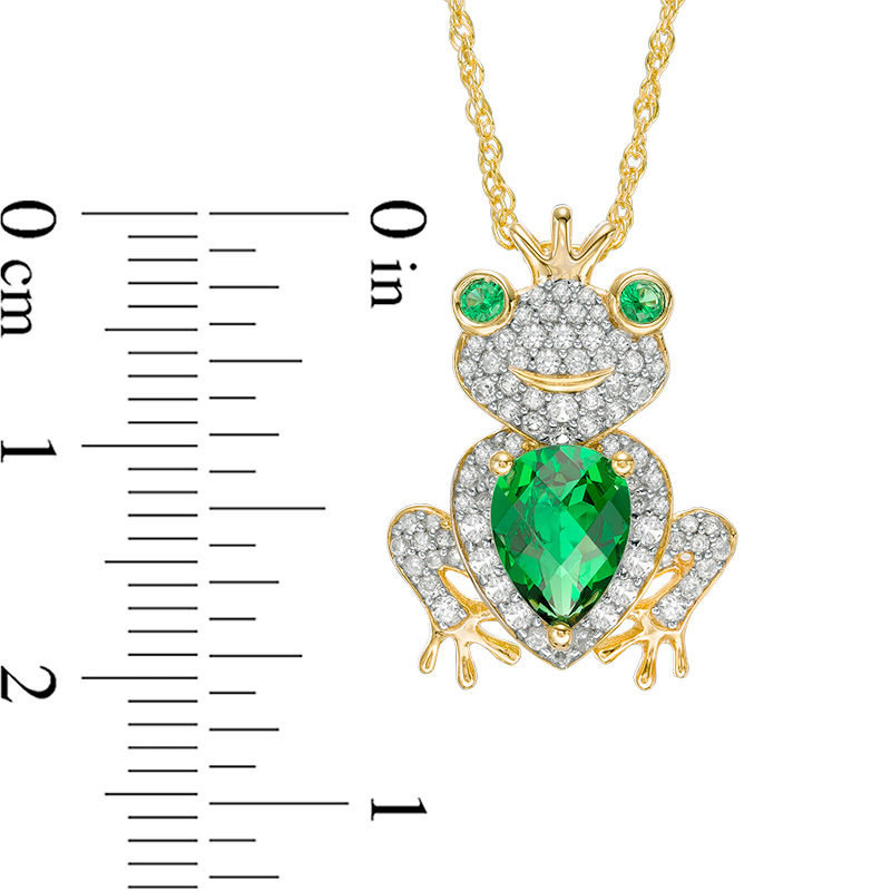 Pear-Shaped Lab-Created Emerald and White Sapphire Frog Prince Pendant in Sterling Silver with 14K Gold Plate