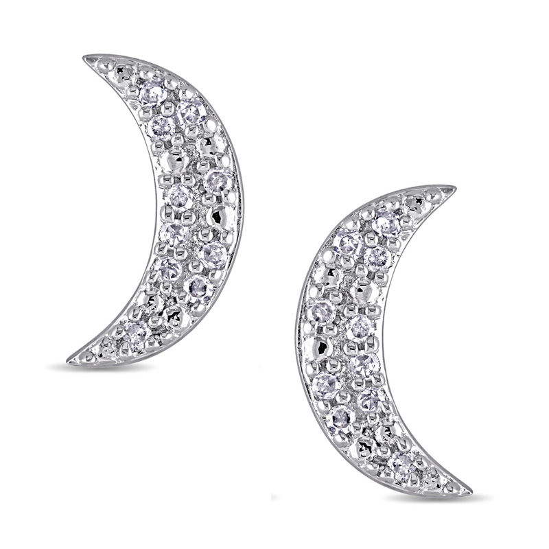 0.10 CT. T.W. Diamond Crescent Moon Stud Earrings in Sterling Silver