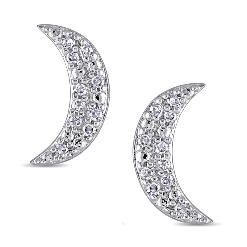 0.10 CT. T.W. Diamond Crescent Moon Stud Earrings in Sterling Silver|Peoples Jewellers