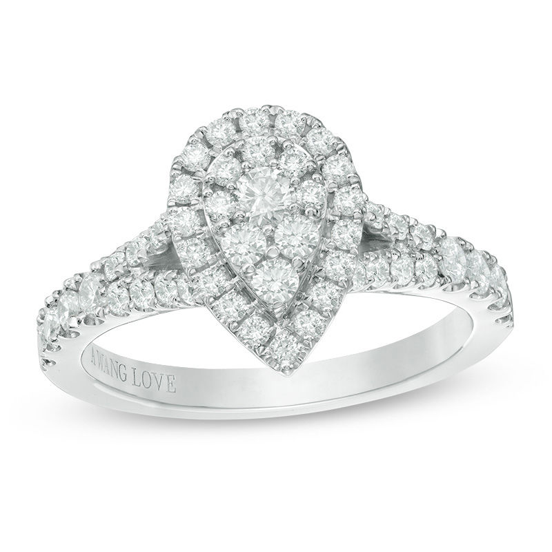 Vera Wang Love Collection 0.70 CT. T.W. Composite Diamond Pear-Shaped Frame Engagement Ring in 14K White Gold