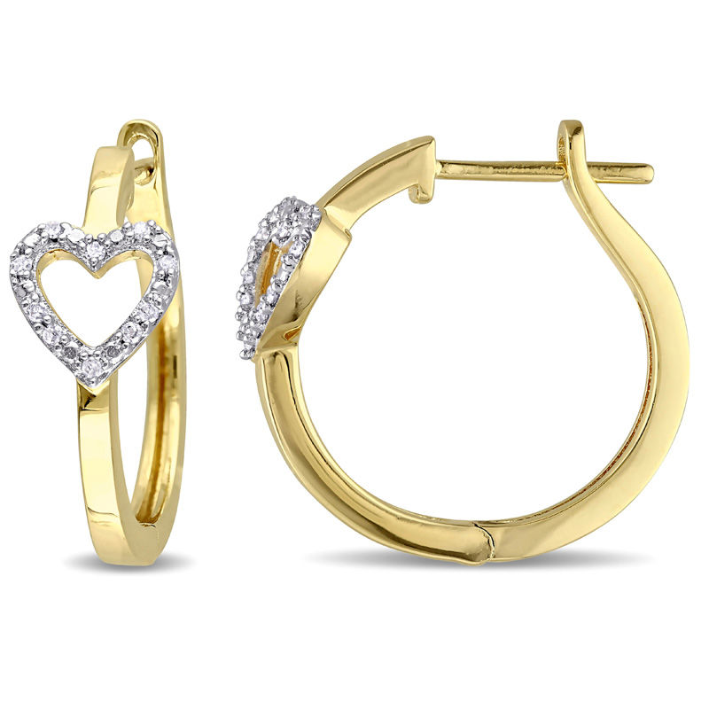 0.10 CT. T.W. Diamond Heart on Hoop Earrings in Sterling Silver with Yellow Rhodium|Peoples Jewellers