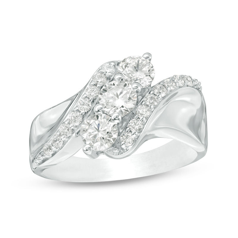 1.20 CT. T.W. Diamond Past Present Future® Slant Engagement Ring in 14K White Gold