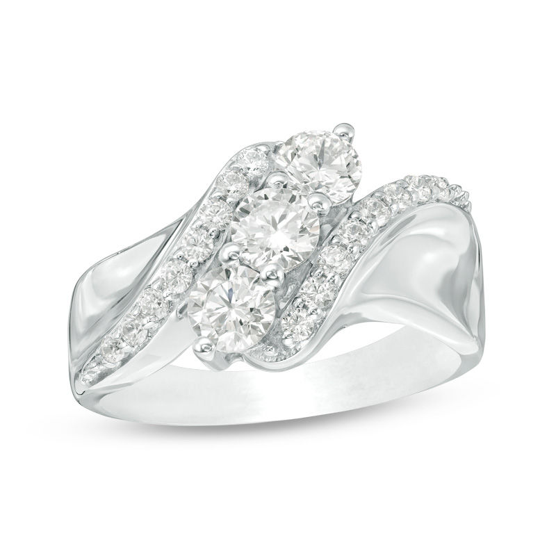 Main Image 1 of 1.20 CT. T.W. Diamond Past Present Future® Slant Engagement Ring in 14K White Gold