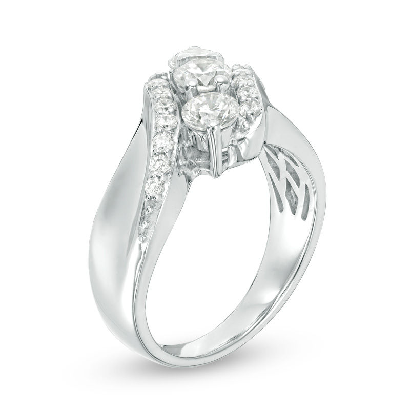 1.20 CT. T.W. Diamond Past Present Future® Slant Engagement Ring in 14K White Gold