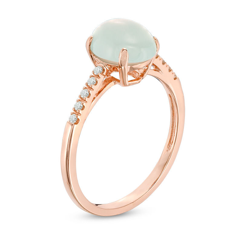 Oval Aquamarine Cabochon and Diamond Accent Ring in 10K Rose Gold