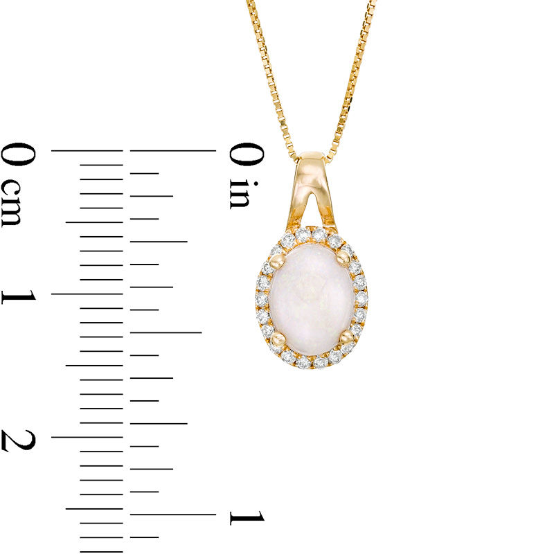 Oval Opal and 0.09 CT. T.W. Diamond Frame Pendant in 10K Gold