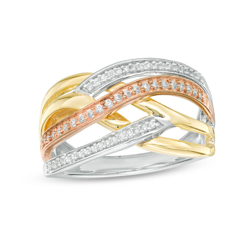 0.23 CT. T.W. Diamond Crossover Ring in Sterling Silver and 10K Two-Tone Gold|Peoples Jewellers