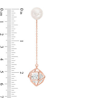 Freshwater Cultured Pearl and Lab-Created White Sapphire Cage Drop Earrings in Sterling Silver with 18K Rose Gold Plate