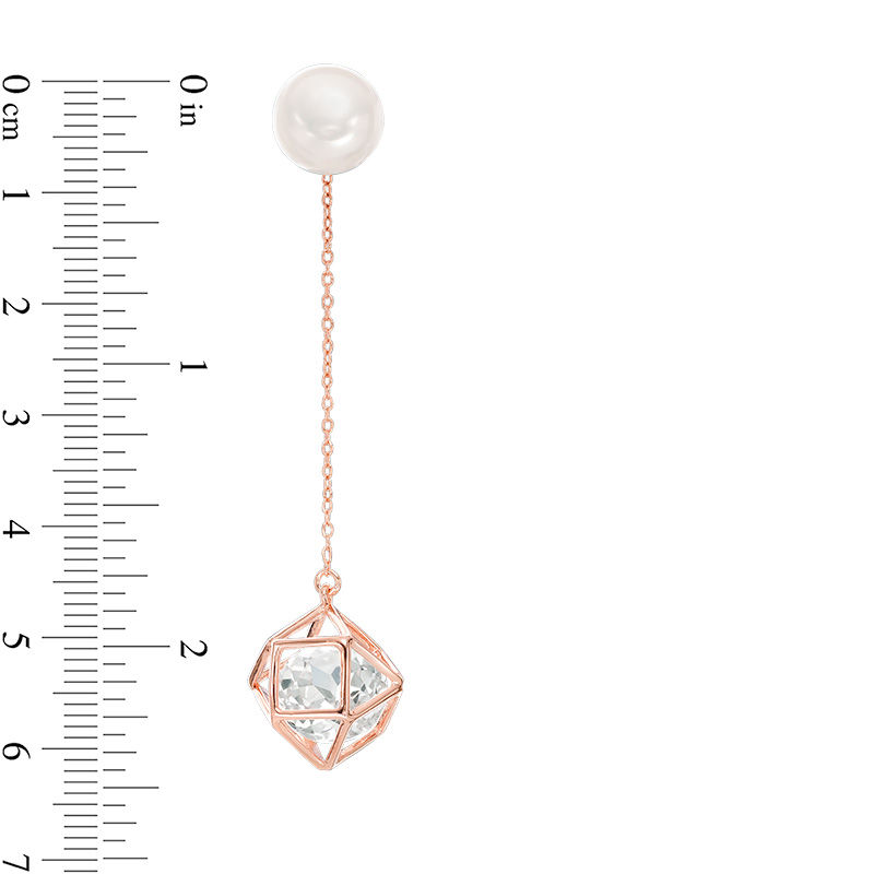Cultured Freshwater Pearl and Lab-Created White Sapphire Cage Drop Earrings in Sterling Silver with 18K Rose Gold Plate