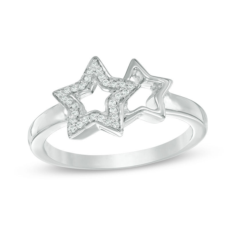 0.09 CT. T.W. Diamond Double Star Ring in Sterling Silver
