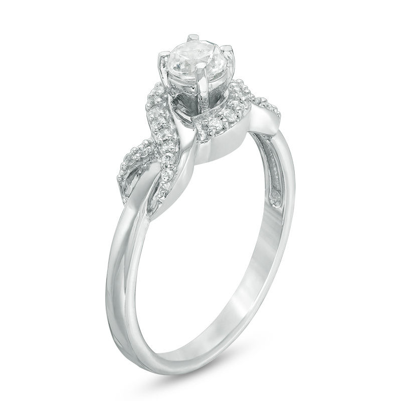 Main Image 2 of 4.0mm Lab-Created White Sapphire and 0.09 CT. T.W. Diamond Infinity Frame Promise Ring in Sterling Silver