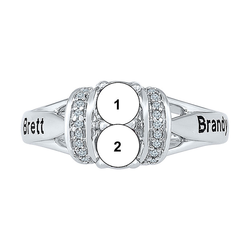 Main Image 3 of Couple's Simulated Birthstone and 1/10 CT. T.W. Diamond Collar Ring in Sterling Silver (2 Stones and 3 Lines)