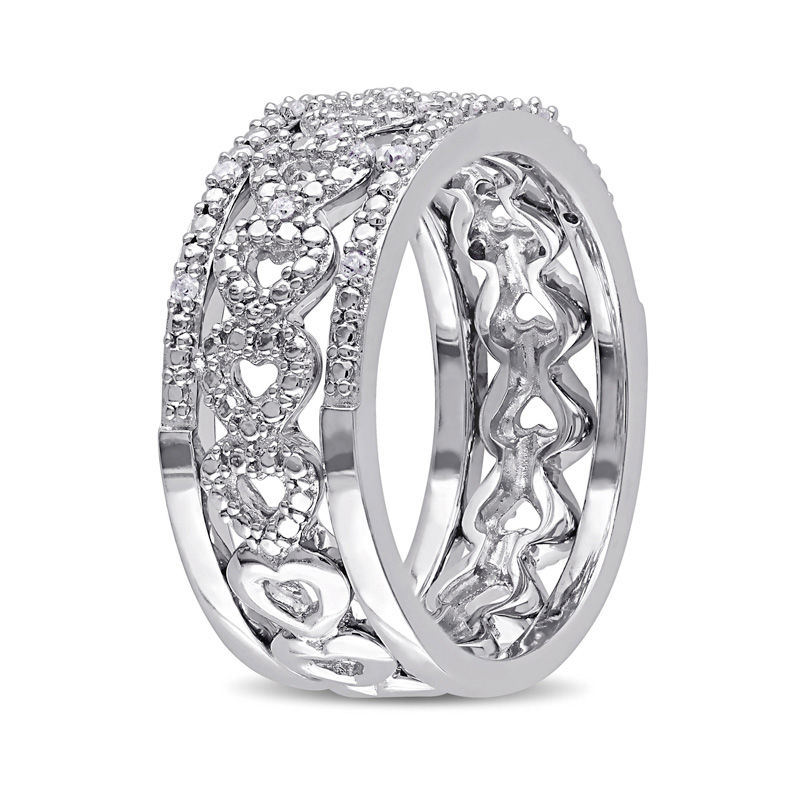 Main Image 2 of 0.12 CT. T.W. Diamond Heart Three Piece Stackable Band Set in Sterling Silver