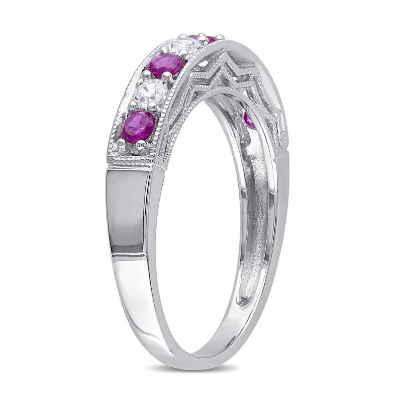 Main Image 2 of Lab-Created Ruby and White Sapphire Vintage-Style Stackable Band in Sterling Silver