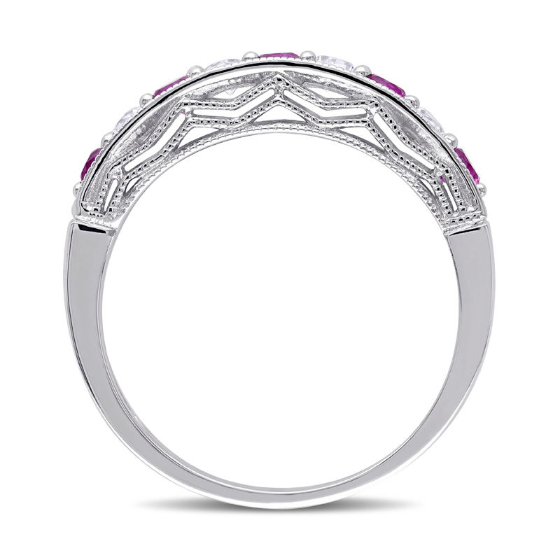 Main Image 3 of Lab-Created Ruby and White Sapphire Vintage-Style Stackable Band in Sterling Silver