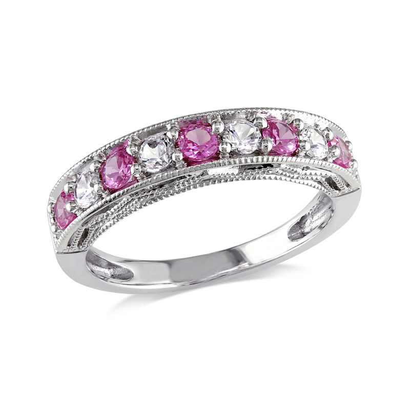 Lab-Created and White Sapphire Vintage-Style Stackable Band in Sterling Silver