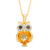9.0mm Briolette Citrine, Smoky Quartz and Lab-Created White Sapphire Owl Pendant in Sterling Silver with 14K Gold Plate
