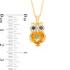 9.0mm Briolette Citrine, Smoky Quartz and Lab-Created White Sapphire Owl Pendant in Sterling Silver with 14K Gold Plate