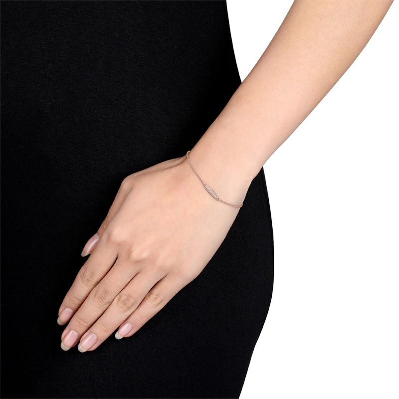 Main Image 4 of 0.10 CT. T.W. Diamond Tapered Bar Bracelet in 14K Rose Gold - 7.5"
