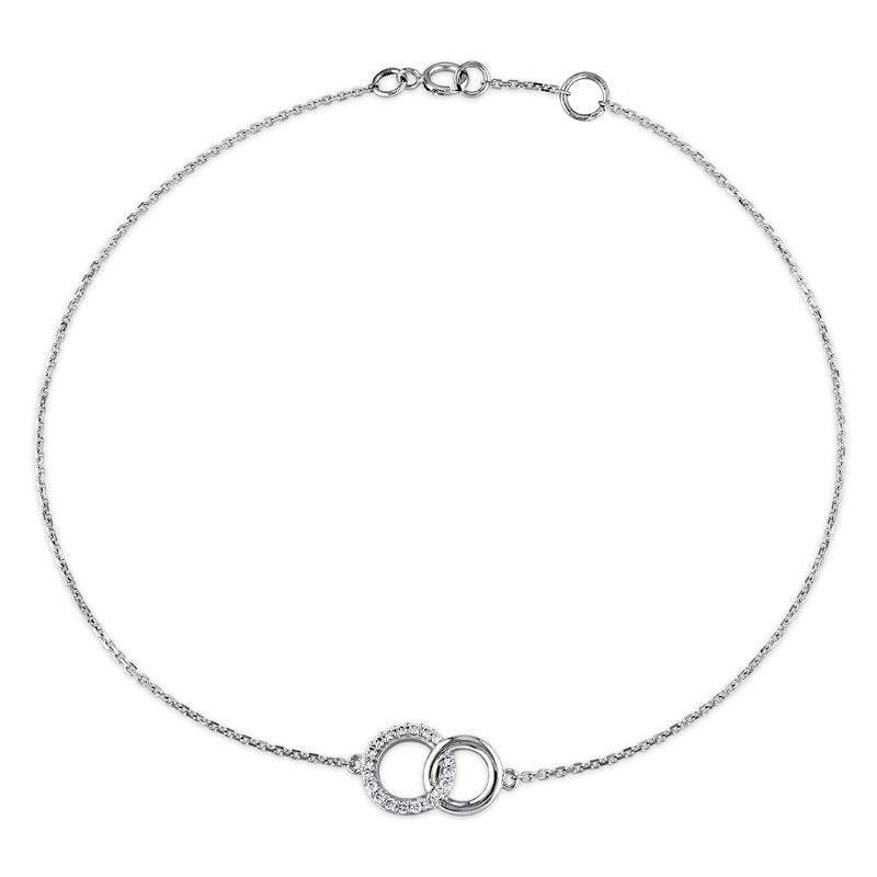 0.09 CT. T.W. Diamond Interlocking Circles Bracelet in 14K White Gold - 7.5"