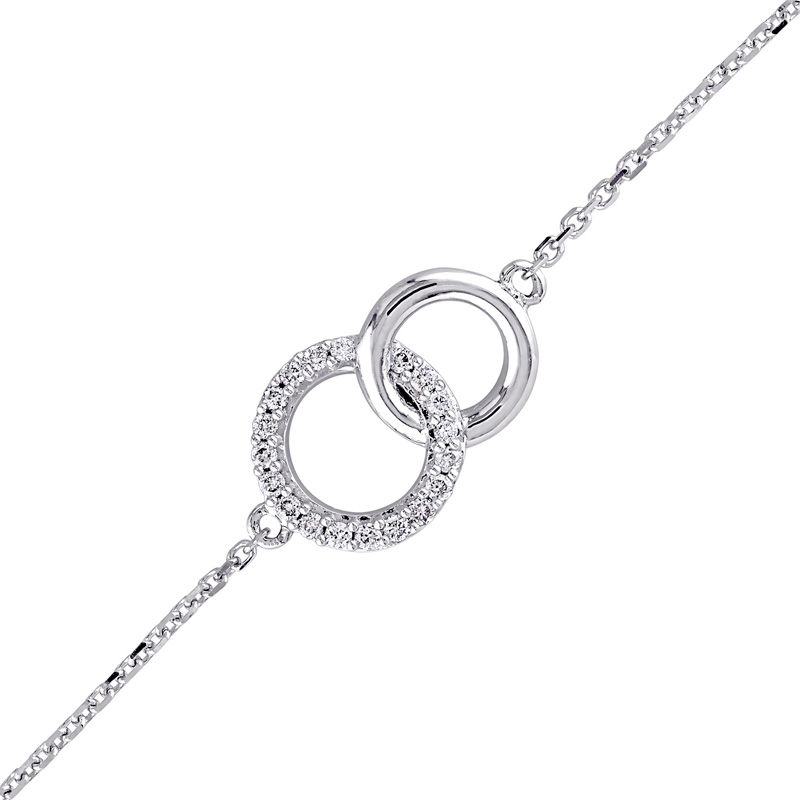 0.09 CT. T.W. Diamond Interlocking Circles Bracelet in 14K White Gold - 7.5"