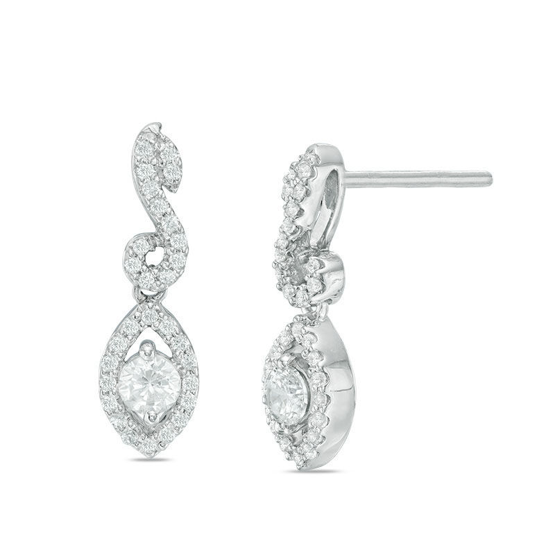 Main Image 1 of 0.50 CT. T.W. Certified Canadian Diamond Marquise Swirl Drop Earrings in 14K White Gold (I/I2)