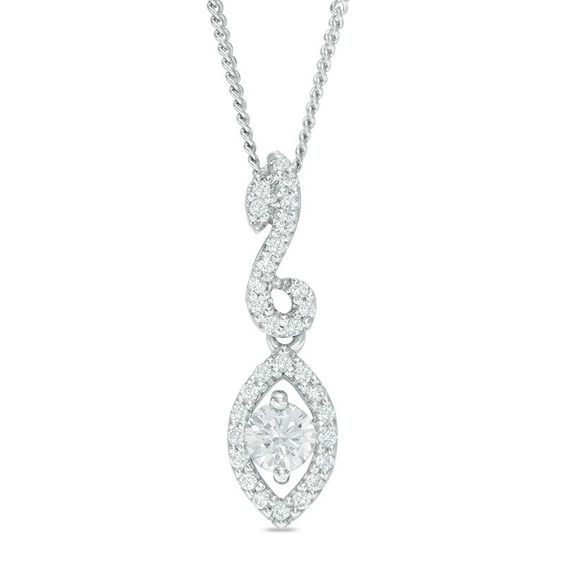 0.25 CT. T.W. Certified Canadian Diamond Marquise Swirl Pendant in 14K White Gold (I/I2) - 17"