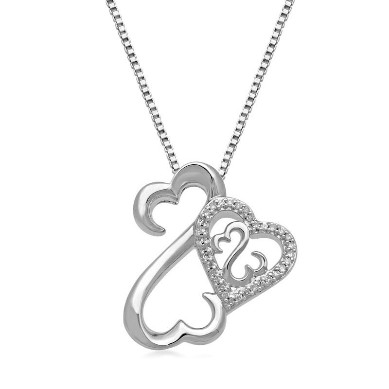 Open Hearts by Jane Seymour™ 0.04 CT. T.W. Diamond Side Heart Pendant in Sterling Silver