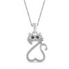 Thumbnail Image 0 of Open Hearts by Jane Seymour™ 0.07 CT. T.W. Enhanced Black and White Diamond Cat Pendant in Sterling Silver