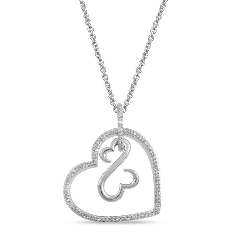 Open Hearts by Jane Seymour™ 0.15 CT. T.W. Diamond Tilted Heart Pendant in Sterling Silver - 22"