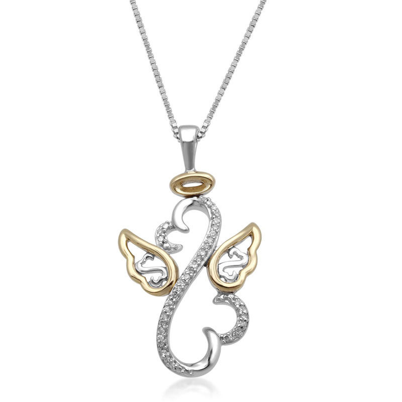 Open Hearts by Jane Seymour™ 0.04 CT. T.W. Diamond Angel Wings and Halo Pendant in Sterling Silver and 10K Gold|Peoples Jewellers