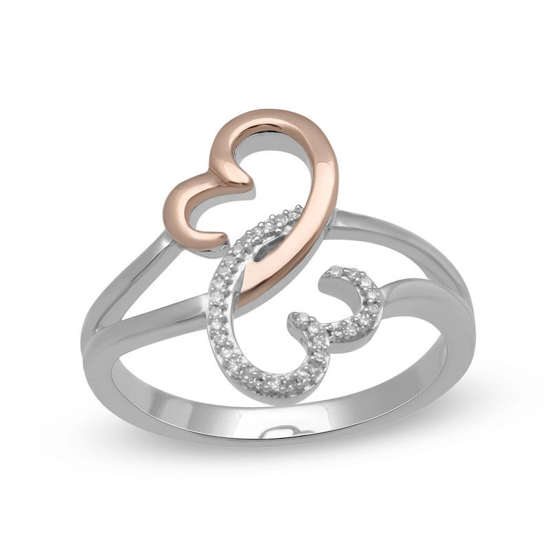 Main Image 1 of Open Hearts by Jane Seymour™ 0.04 CT. T.W. Diamond Half and Half Ring in Sterling Silver and 10K Rose Gold