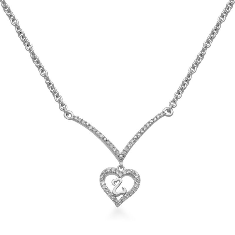 Open Hearts by Jane Seymour™ 0.08 CT. T.W. Diamond Heart Drop Chevron Necklace in Sterling Silver - 17.5"