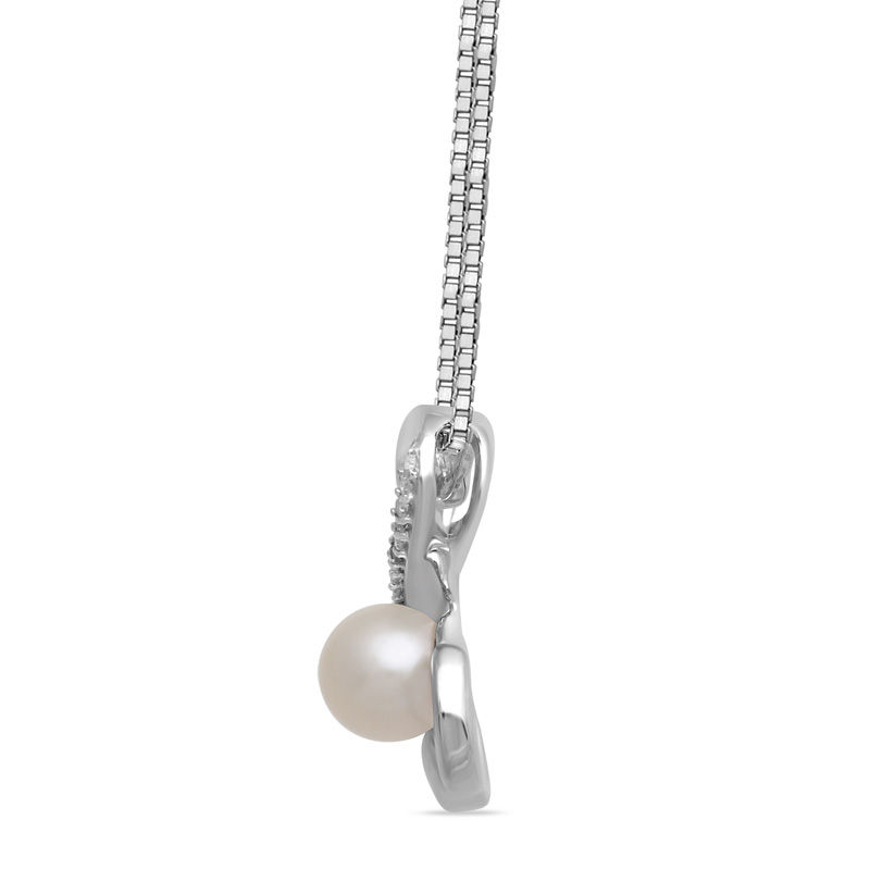 Open Hearts by Jane Seymour™ 5.0mm Cultured Freshwater Pearl and 0.04 CT. T.W. Diamond Pendant in Sterling Silver