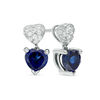 Thumbnail Image 0 of 6.0mm Lab-Created Blue and White Sapphire Double Heart Drop Earrings in Sterling Silver