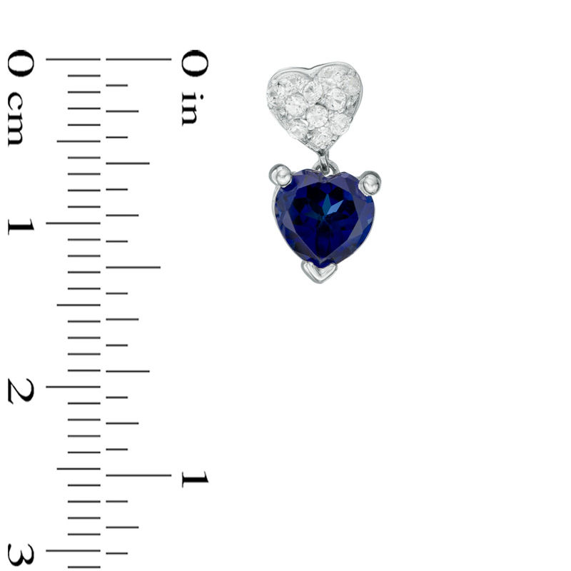 6.0mm Lab-Created Blue and White Sapphire Double Heart Drop Earrings in Sterling Silver