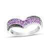 Thumbnail Image 1 of Amethyst and 0.09 CT. T.W. Black Diamond Triple Row Chevron Band in Sterling Silver