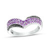 Thumbnail Image 0 of Amethyst and 0.09 CT. T.W. Black Diamond Triple Row Chevron Band in Sterling Silver