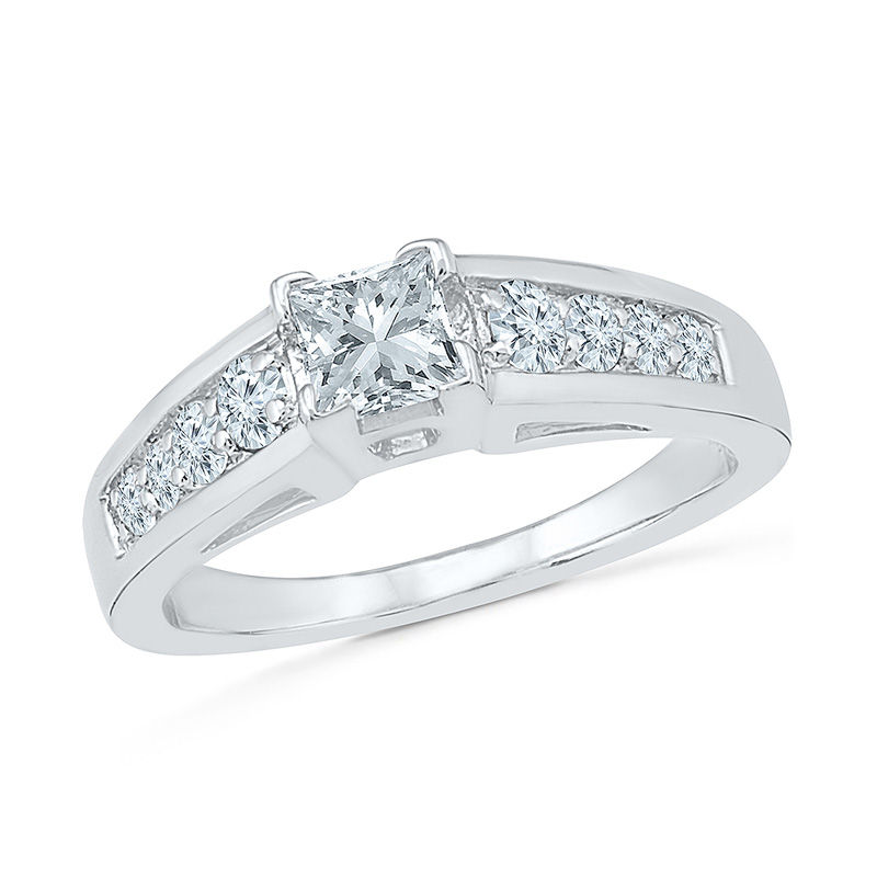 4.5mm Princess-Cut Lab-Created White Sapphire Engagement Ring in Sterling  Silver