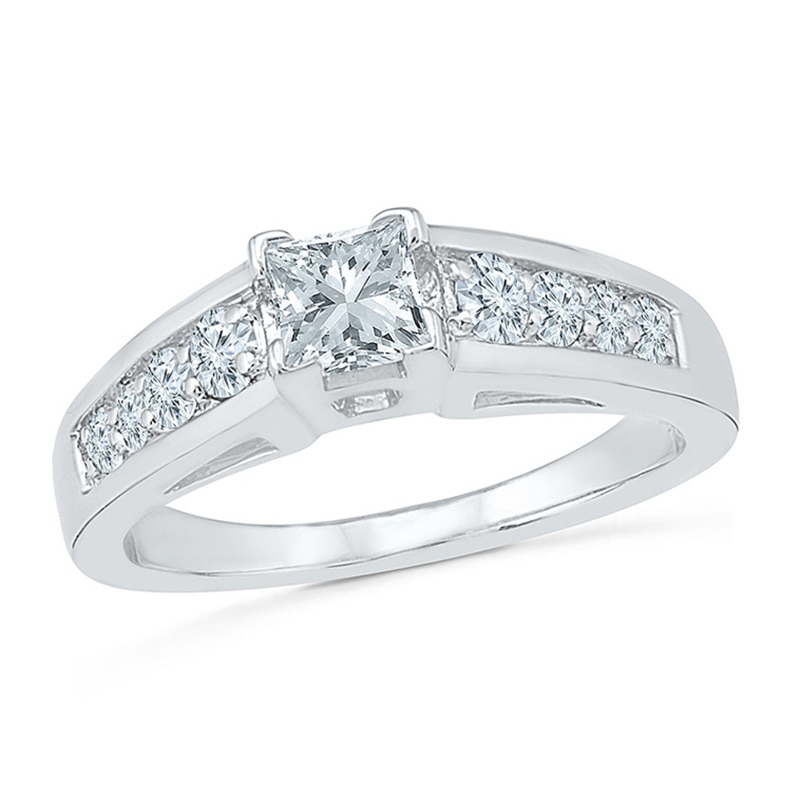4.5mm Princess-Cut Lab-Created White Sapphire Engagement Ring in Sterling Silver