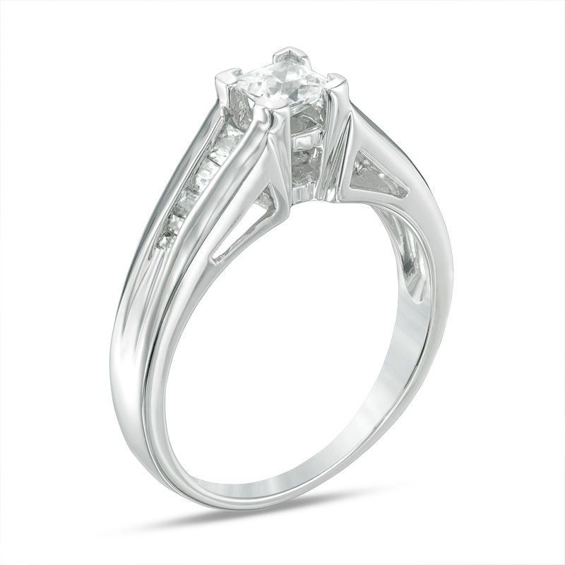 4.5mm Princess-Cut Lab-Created White Sapphire Engagement Ring in Sterling Silver