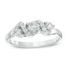 Thumbnail Image 0 of 4.0mm Lab-Created White Sapphire and 0.11 CT. T.W. Diamond Overlay Three Stone Ring in Sterling Silver