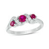 Thumbnail Image 1 of 4.0mm Lab-Created Ruby and 0.11 CT. T.W. Diamond Overlay Three Stone Ring in Sterling Silver