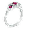 Thumbnail Image 2 of 4.0mm Lab-Created Ruby and 0.11 CT. T.W. Diamond Overlay Three Stone Ring in Sterling Silver