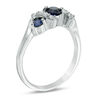 Thumbnail Image 1 of 4.0mm Lab-Created Blue Sapphire and 0.11 CT. T.W. Diamond Overlay Three Stone Ring in Sterling Silver