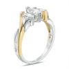 Thumbnail Image 1 of Marquise Lab-Created White Sapphire Three Stone Engagement Ring in Sterling Silver and 10K Gold