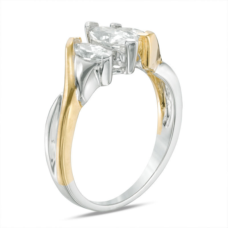 Marquise Lab-Created White Sapphire Three Stone Engagement Ring in Sterling Silver and 10K Gold