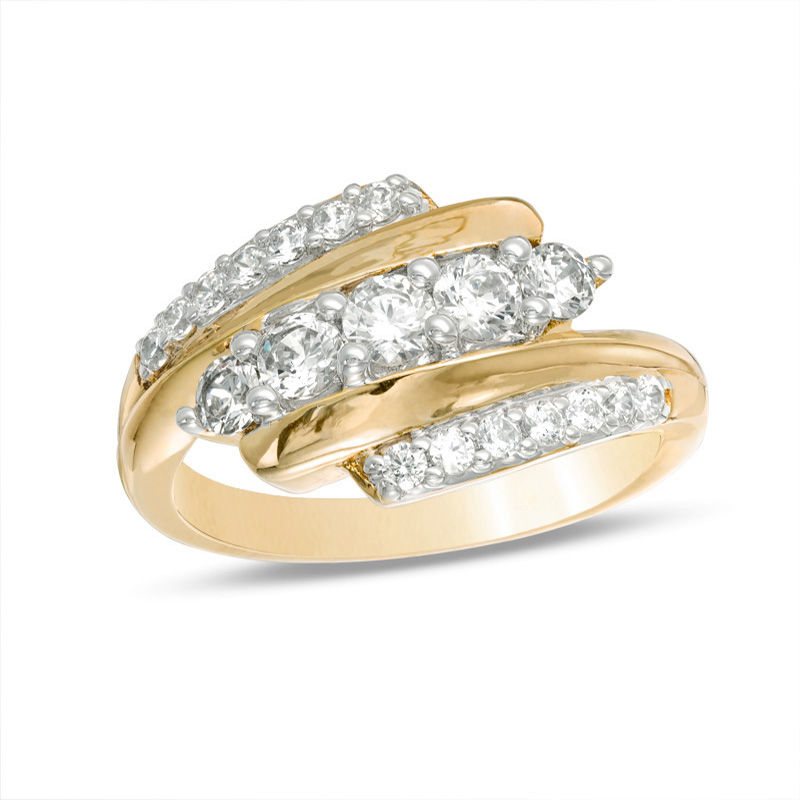 Lab-Created White Sapphire Five Stone Bypass Ring in 10K Gold|Peoples Jewellers