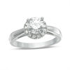 Thumbnail Image 1 of 6.0mm Lab-Created White Sapphire and 0.11 CT. T.W. Diamond Frame Engagement Ring in 10K White Gold